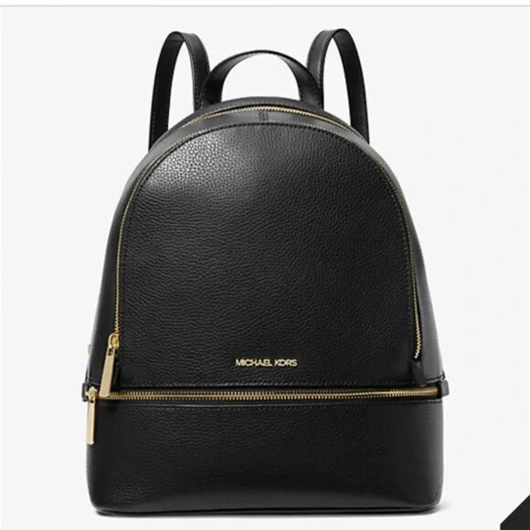 Michael Kors Rhea Medium Pebble Leather Backpack Bag Black - Picture 3 of 7